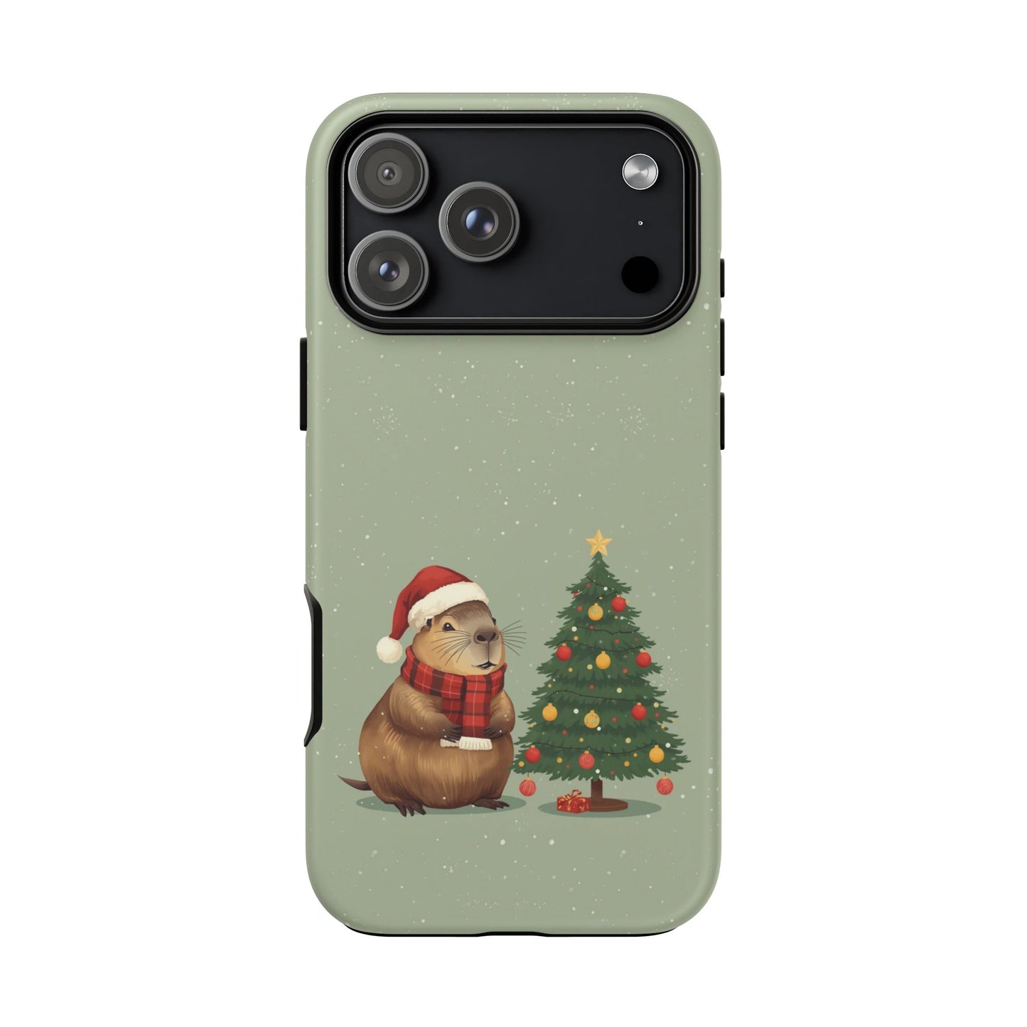Christmas Phone Case with Capybara Design, Dual Layer Protective Case for Iphone 17, 16, 15, 14, 13 & Samsung