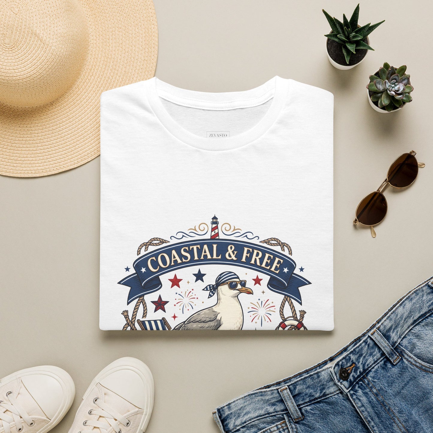 Coastal & Free Seagull T-Shirt — Patriotic 4th of July Tee