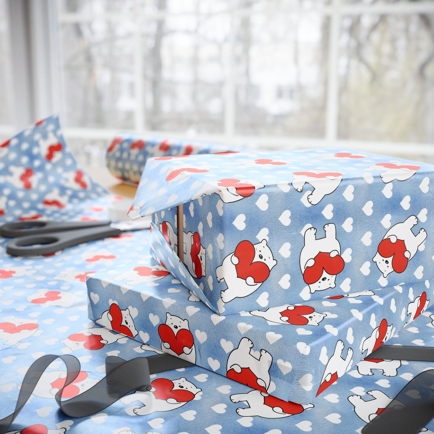 Valentine's Day Wrapping Paper — Cute Polar Bear Holding Heart Pattern (Valentine’s/Gift Wrap)