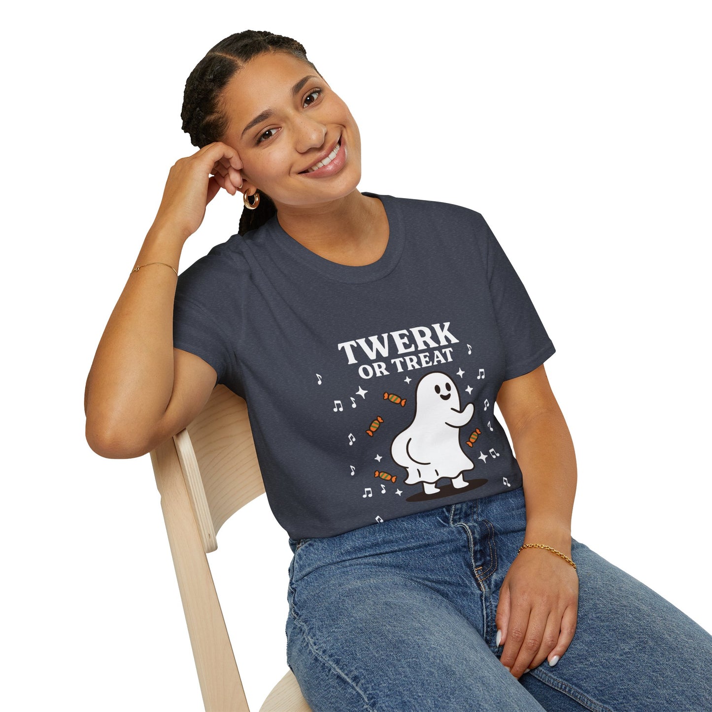 Whimsical Halloween T-Shirt for Adults, Fun Ghost Tee, Twerk or Treat Shirt, Unisex Costume Top, Spooky Celebration Apparel