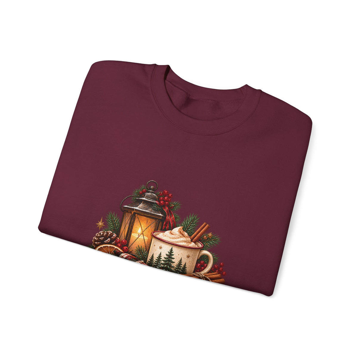 Cinnamon & Pine Crewneck Sweatshirt — Cozy Holiday Lantern Design Sweatshirt