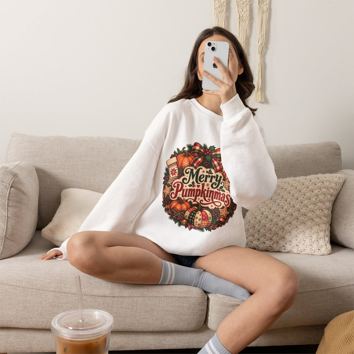 Merry Pumpkinmas Sweatshirt — Holiday Pumpkin Wreath Crewneck