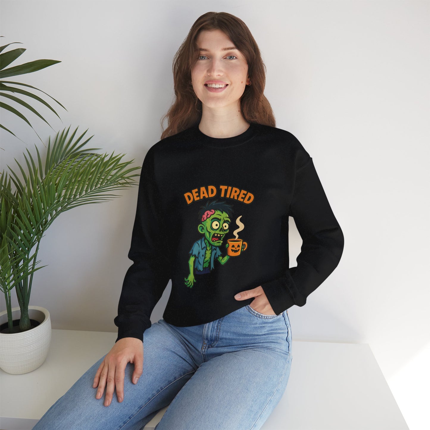 Dead Tired Zombie Sweatshirt, Funny Halloween Crewneck, Spooky Season Apparel