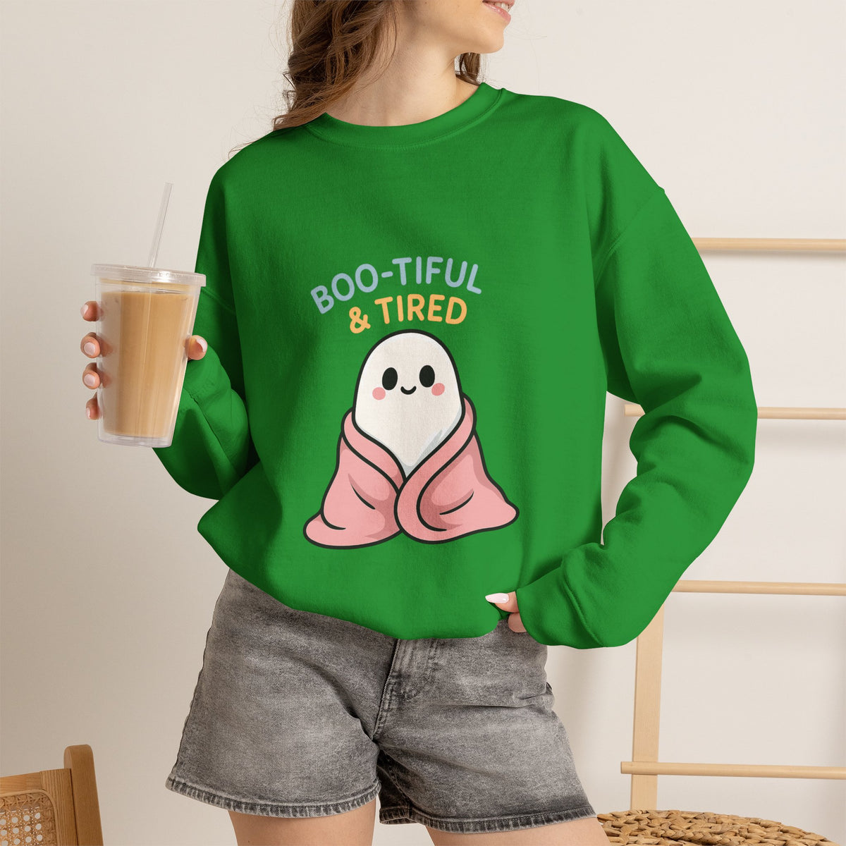 Boo-tiful & Tired Sweatshirt, Halloween-Themed Design