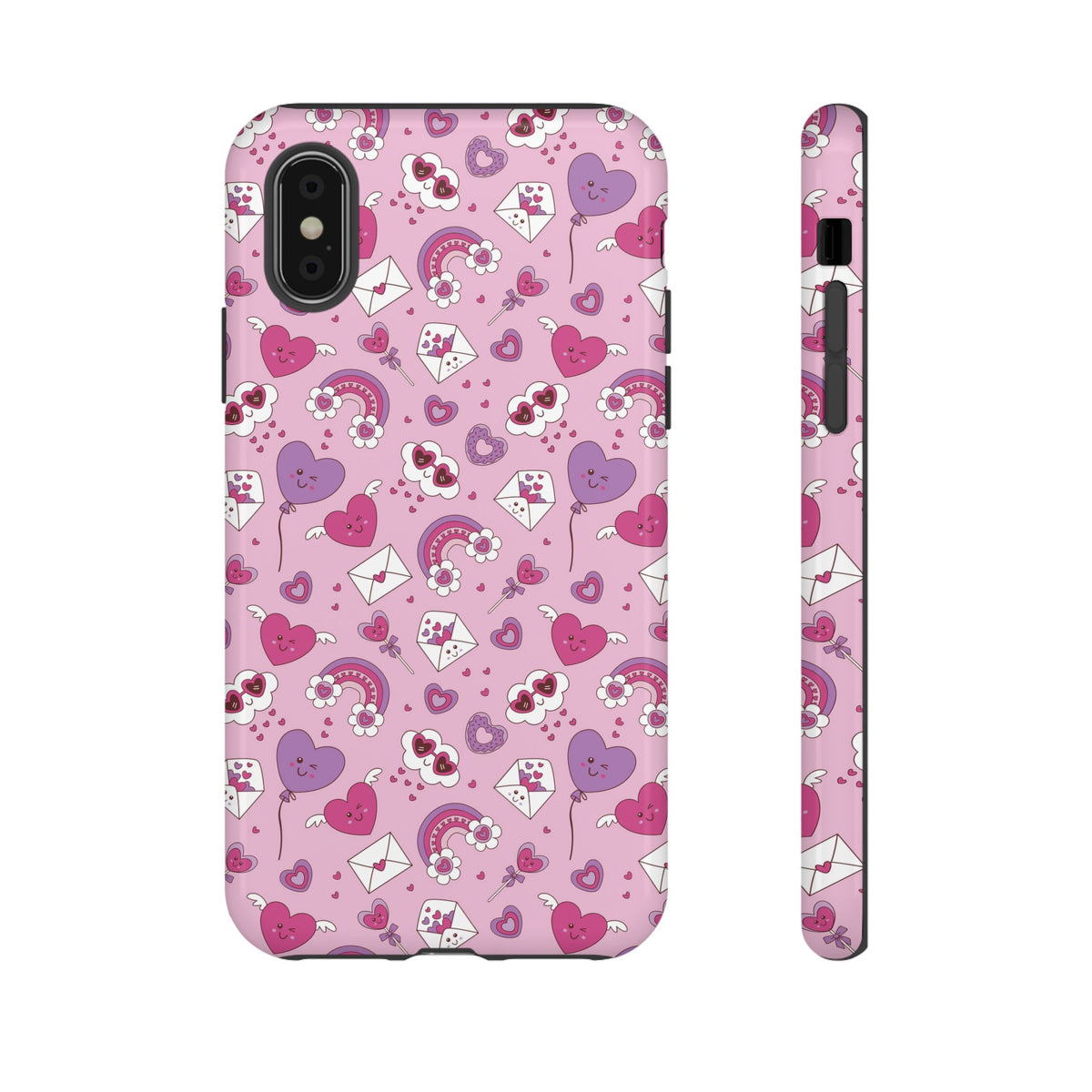 Pink Valentine Phone Case – Cute Hearts, Envelopes & Rainbows Protective Cover