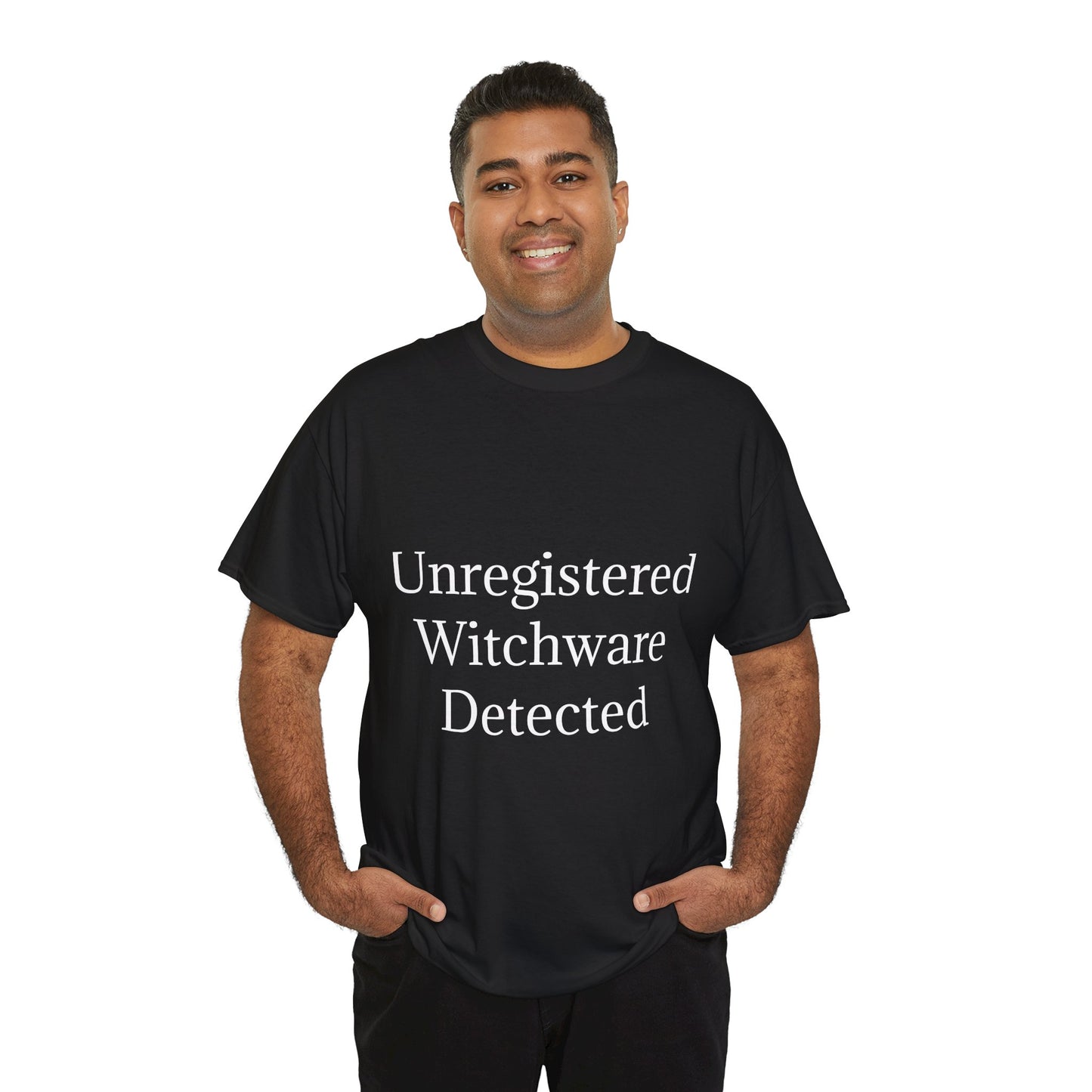 Unisex Heavy Cotton Tee - Unregistered Witchware Detected, Witchy Apparel, Halloween Tee