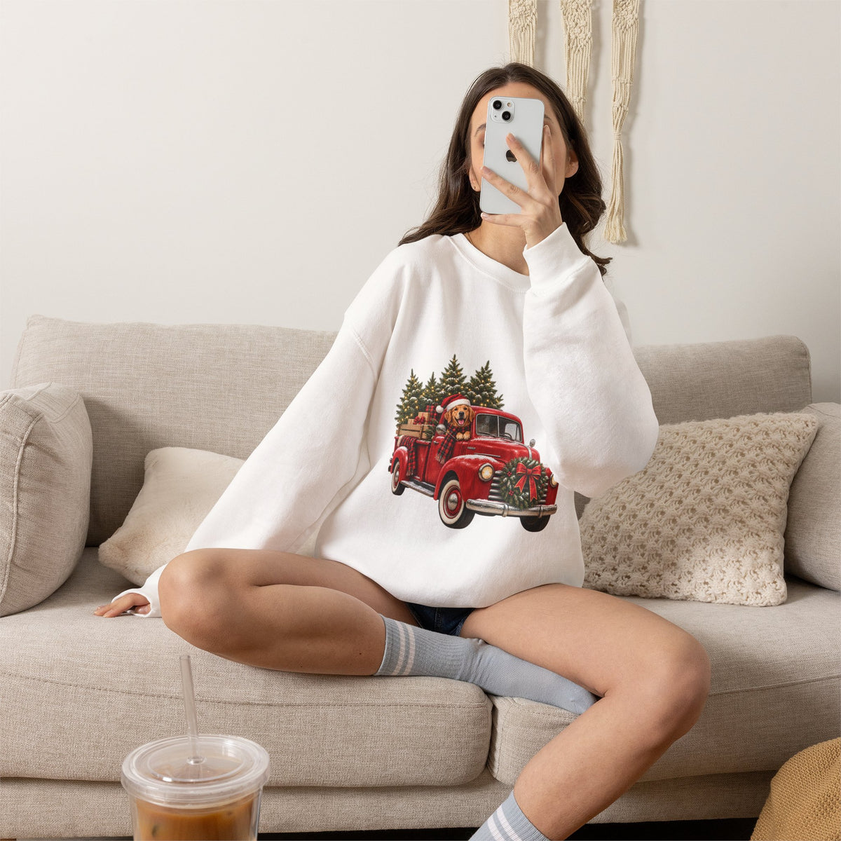 Vintage Red Truck Christmas Sweatshirt, Unisex Sweatshirt