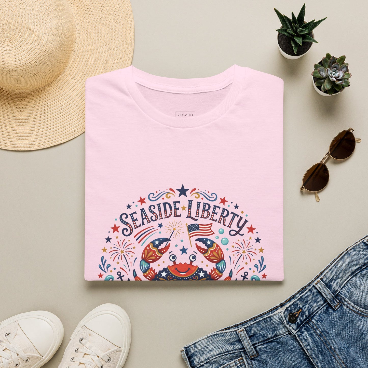 Seaside Liberty Crab T-Shirt — 4th of July Patriotic Summer Beach Tee