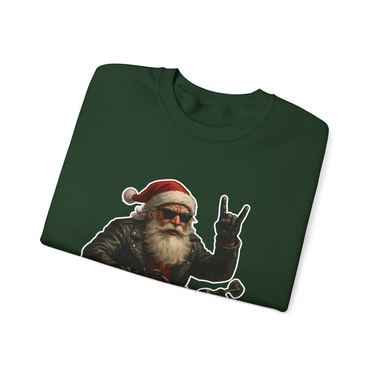 Santa Biker Crewneck Sweatshirt – 'Ho Ho Hell Yeah' Christmas Motorcycle Pullover
