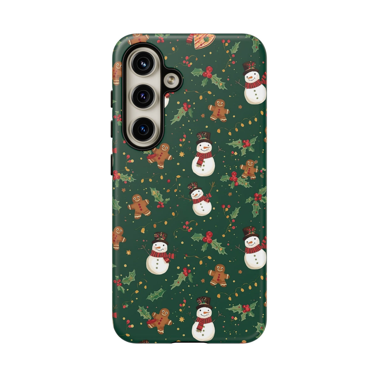 Christmas Phone Case with Snowmen and Gingerbread Design, Dual Layer Phone Case for Iphone & Samsung