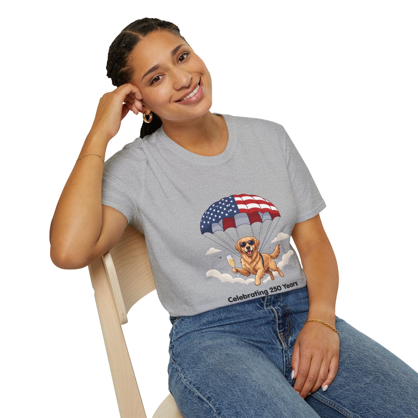 Patriotic Golden Retriever T-Shirt — "Celebrating 250 Years"