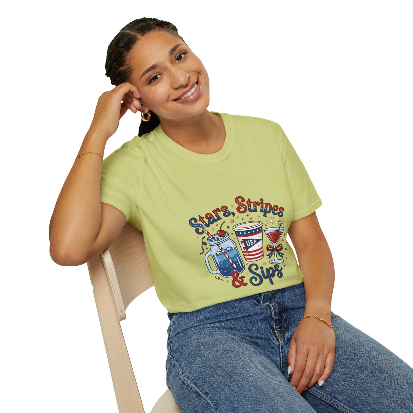Patriotic "Stars, Stripes & Sips" T-Shirt