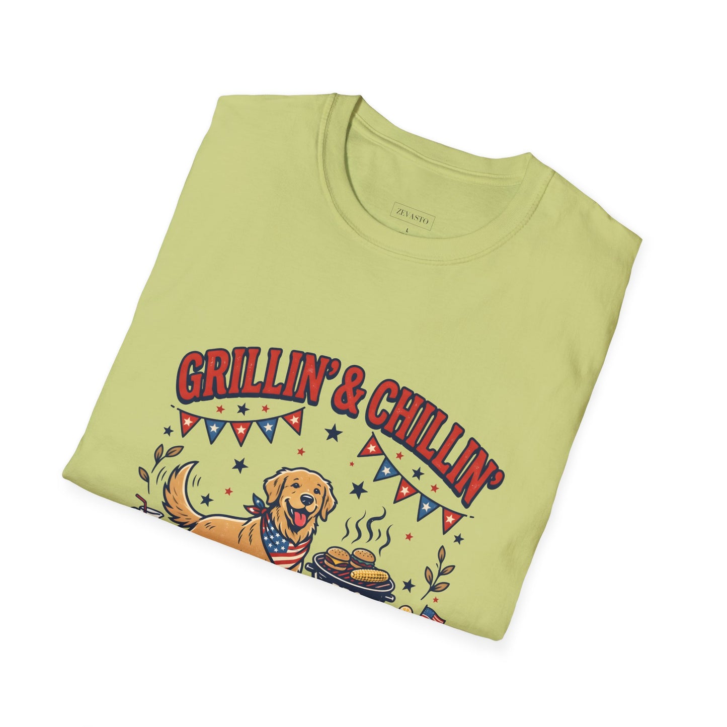 Grillin' & Chillin' BBQ Dog T-Shirt — 1776-2026 Patriotic Summer Tee, 4th of July Shirt, Independence Day Tee