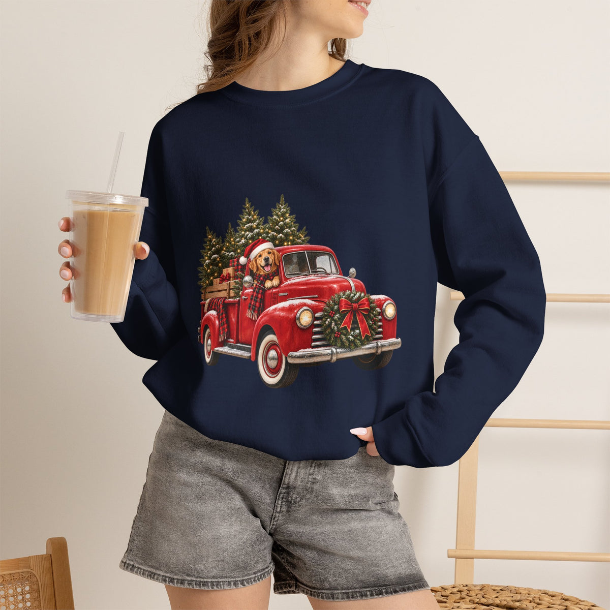 Vintage Red Truck Christmas Sweatshirt, Unisex Sweatshirt