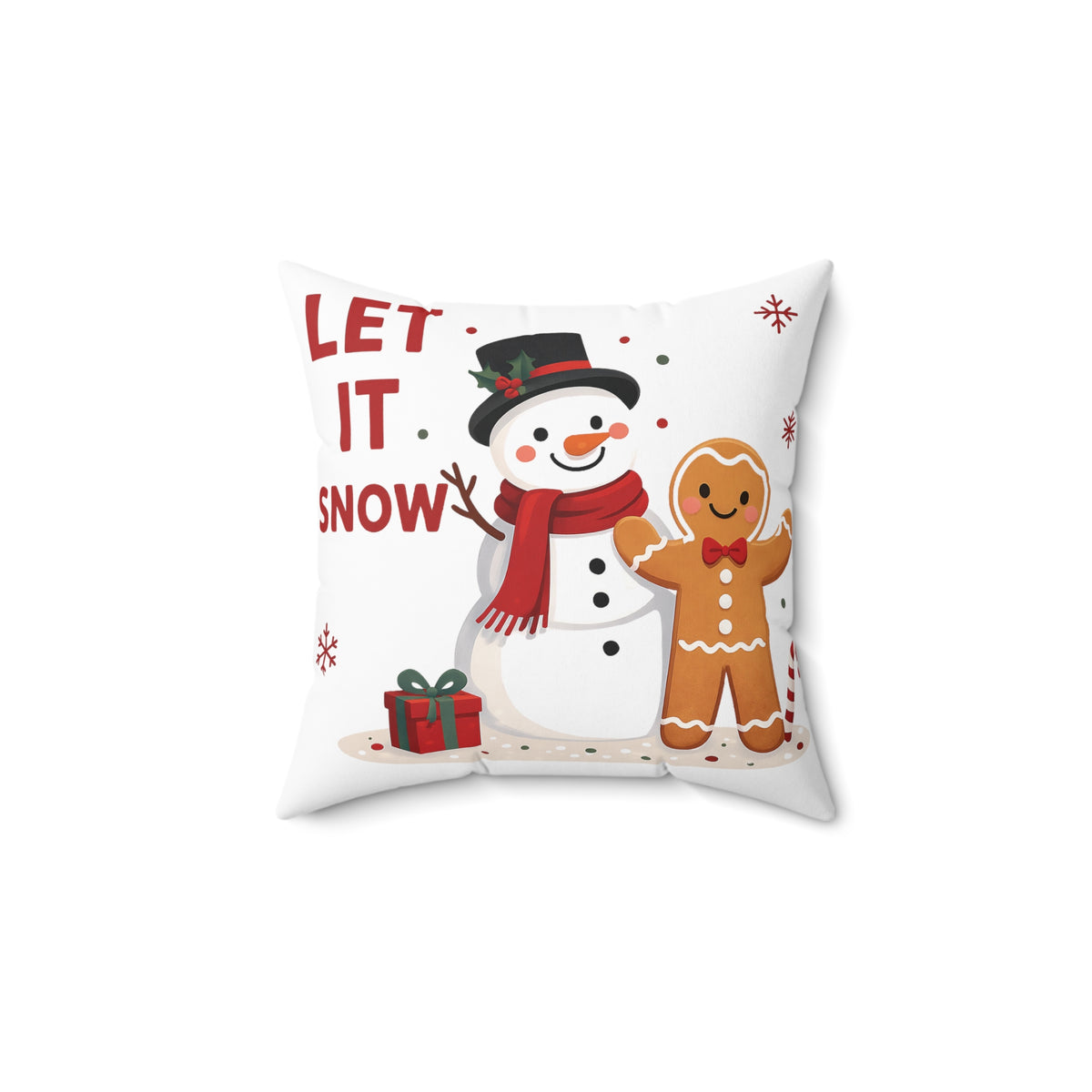 Let It Snow Snowman & Gingerbread Holiday Throw Pillow, Christmas Decoration