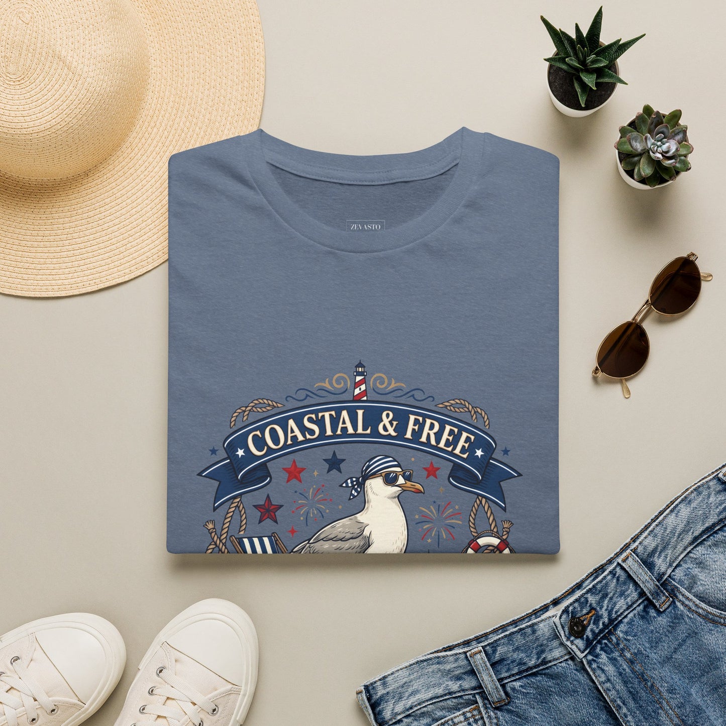 Coastal & Free Seagull T-Shirt — Patriotic 4th of July Tee