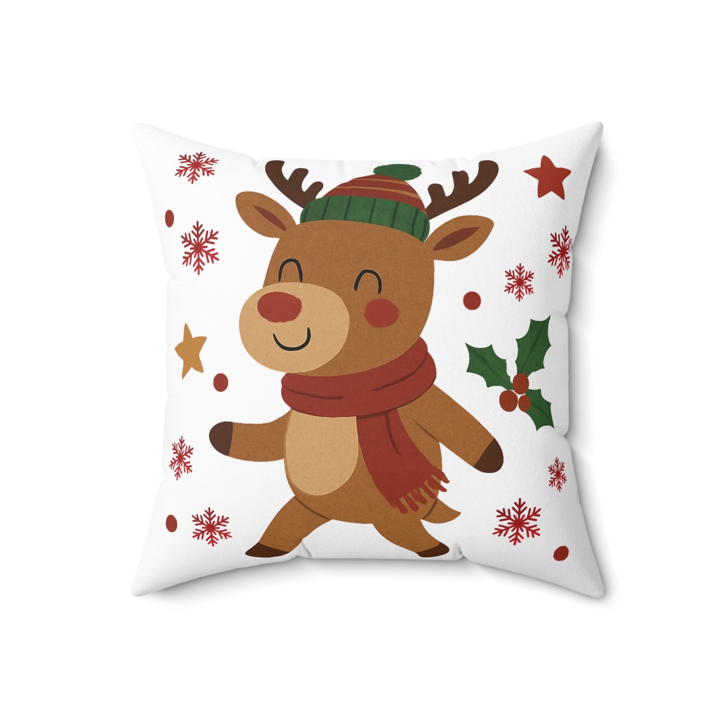 Cute Christmas Reindeer Throw Pillow — Festive Holiday Decorative Cushion