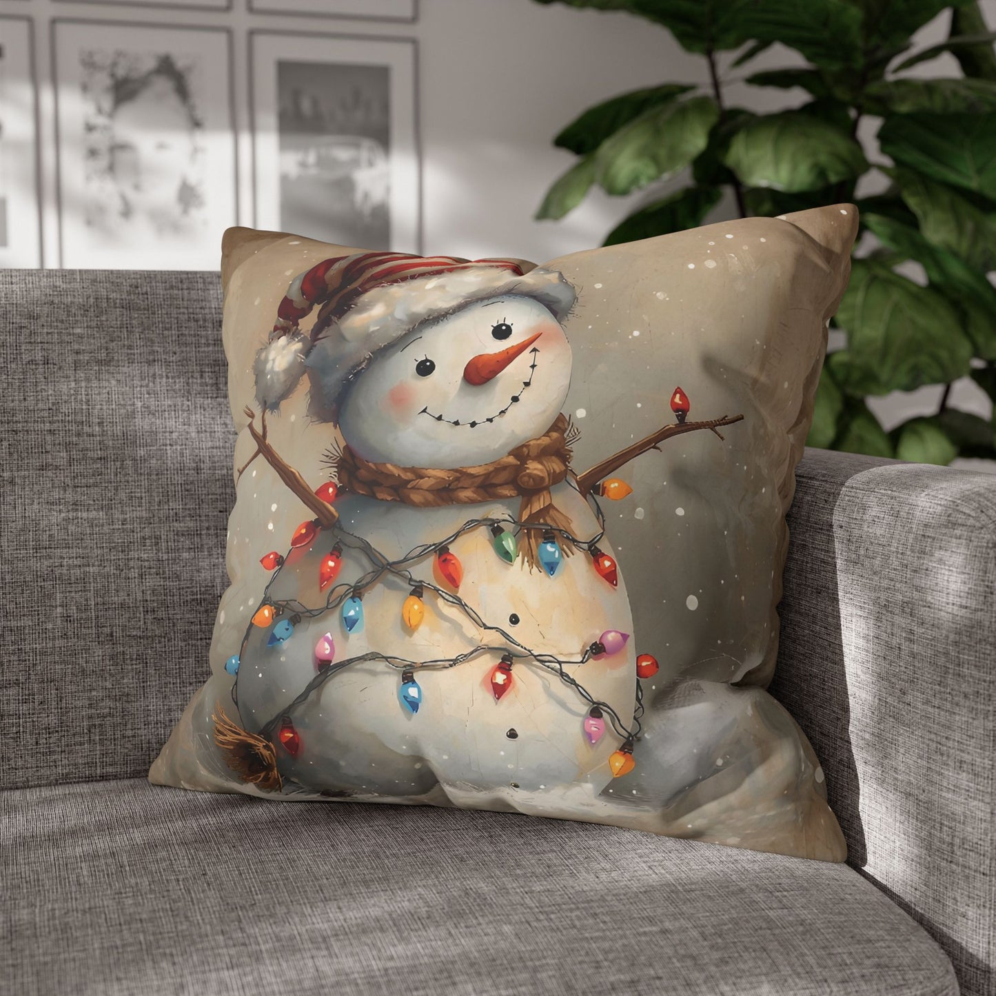 Festive Snowman Throw Pillowcase — Vintage Christmas Decorative Cushion Cover