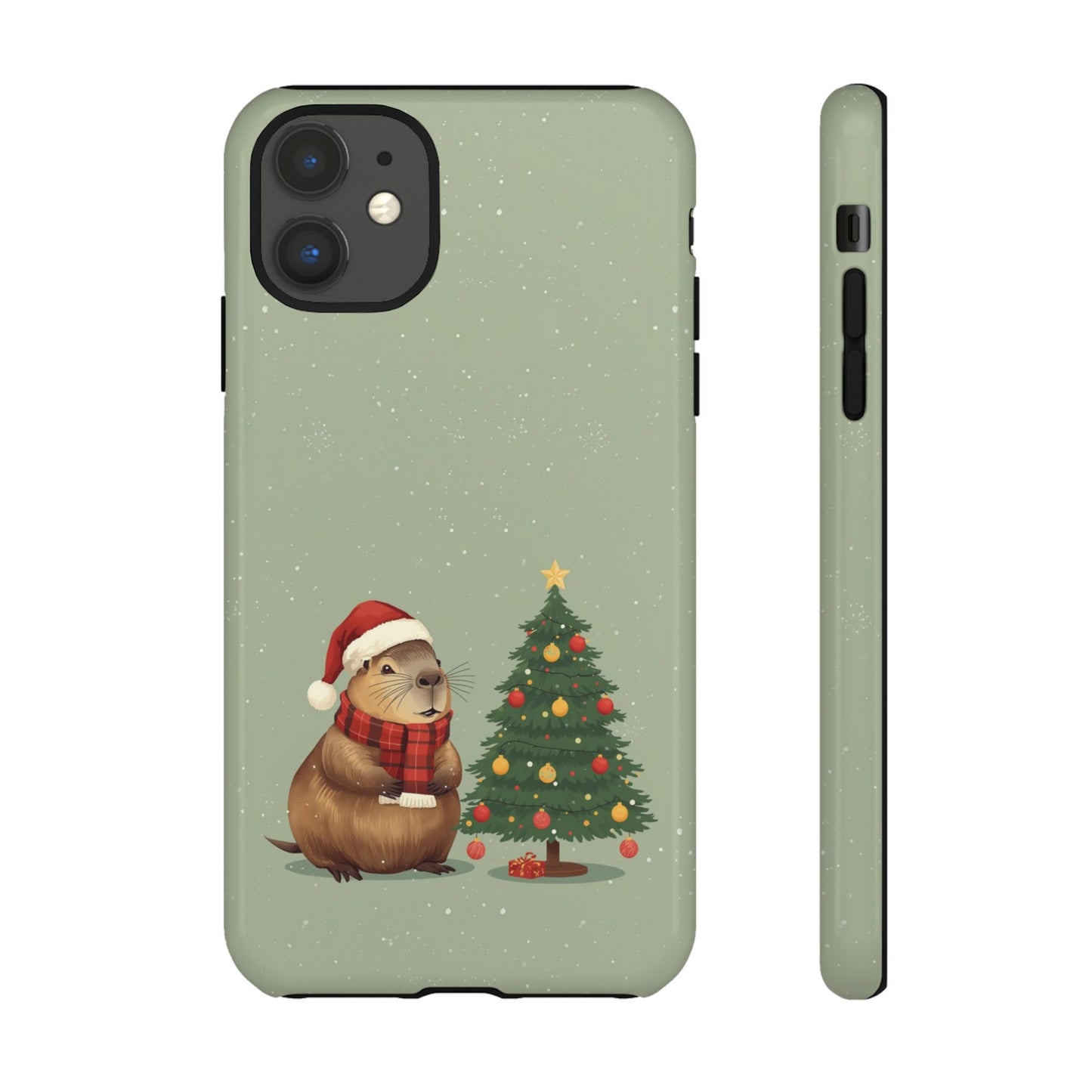 Christmas Phone Case with Capybara Design, Dual Layer Protective Case for Iphone 17, 16, 15, 14, 13 & Samsung