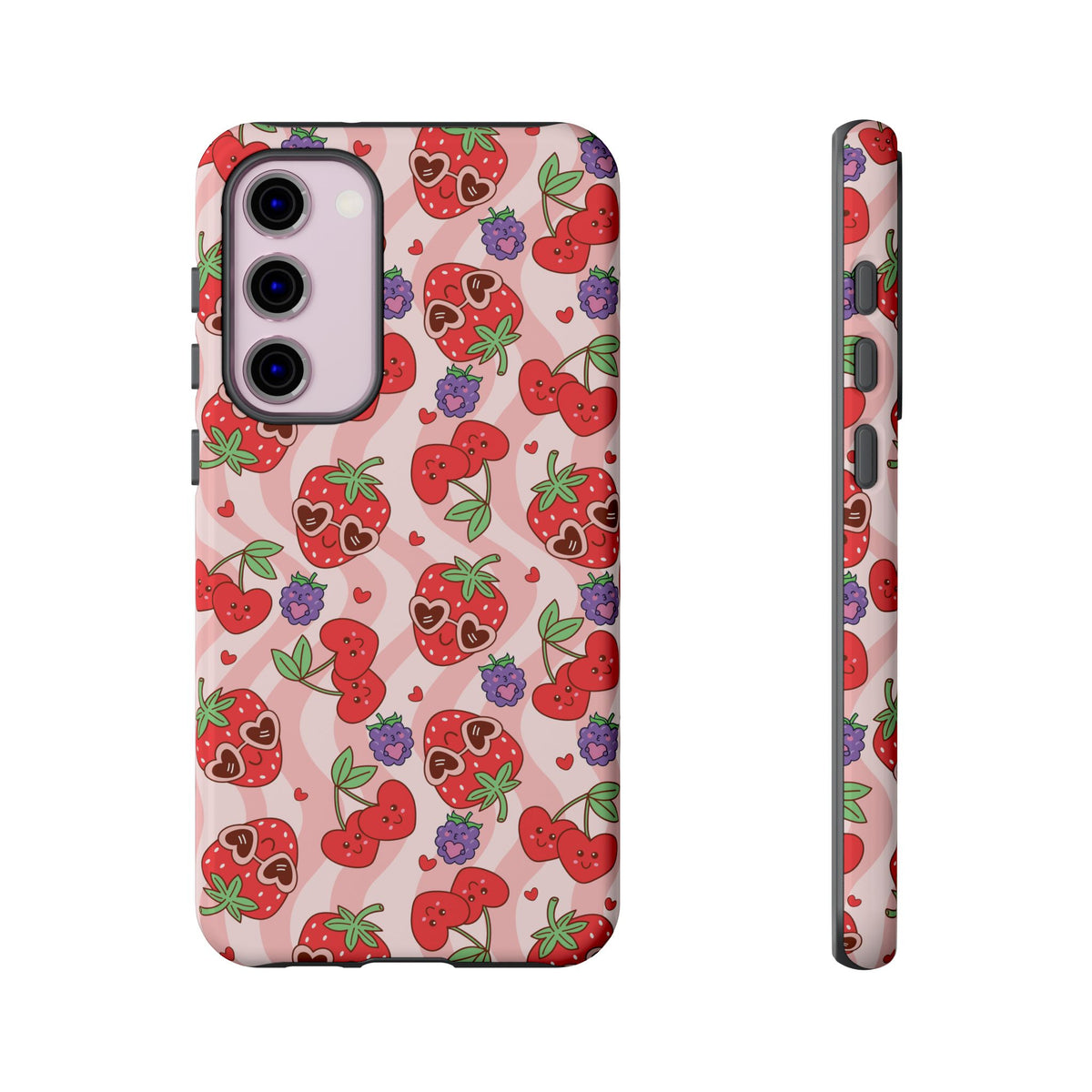 Cute Kawaii Strawberry & Cherry Phone Case — Pink Fruit Pattern Protective Case