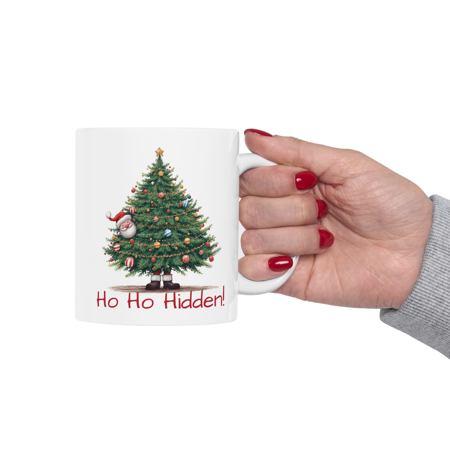 Christmas Tree Ceramic Mug - "Ho Ho Hidden!" Holiday Coffee Cup