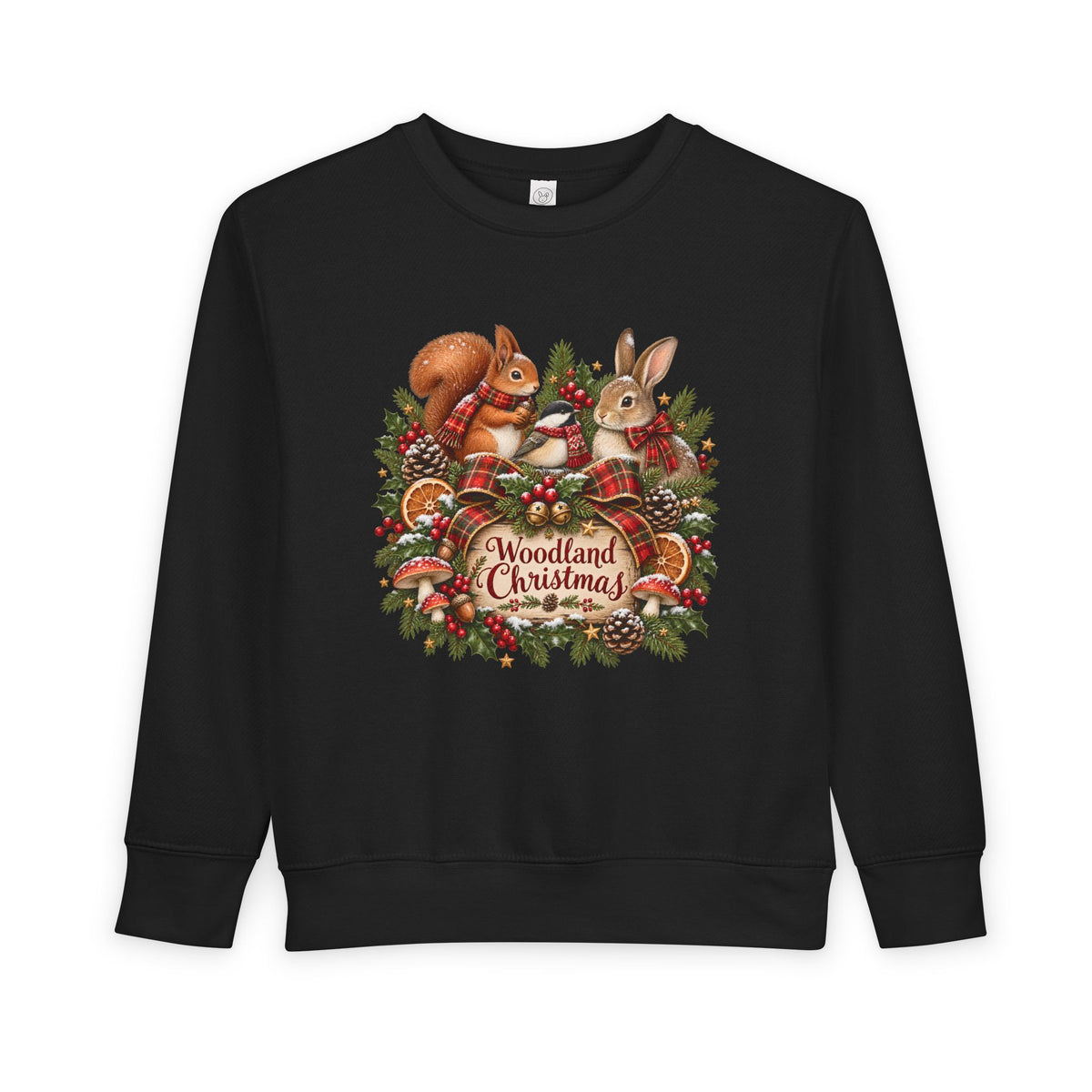 Woodland Christmas Toddler Sweatshirt — Cute Squirrel & Bunny Holiday Pullover
