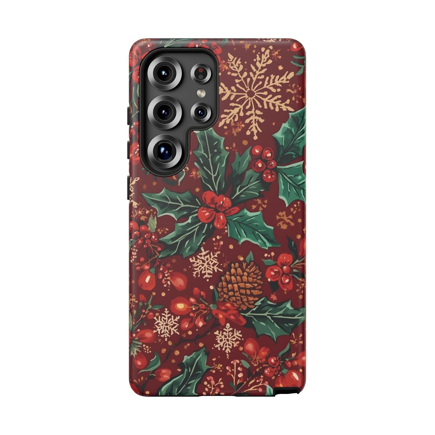 Christmas Floral Phone Case, Dual Layer Case for Iphone 17, 16, 15, 14, 13, 12, 11 & Samsung