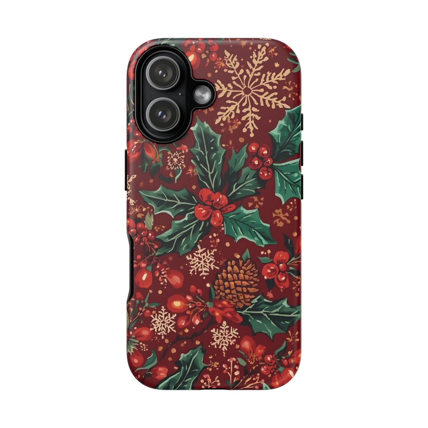 Christmas Floral Phone Case, Dual Layer Case for Iphone 17, 16, 15, 14, 13, 12, 11 & Samsung