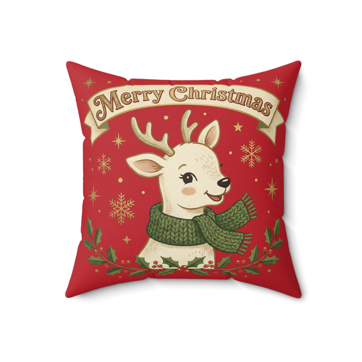 Christmas Reindeer Throw Pillow - "Merry Christmas" Festive Holiday Decor