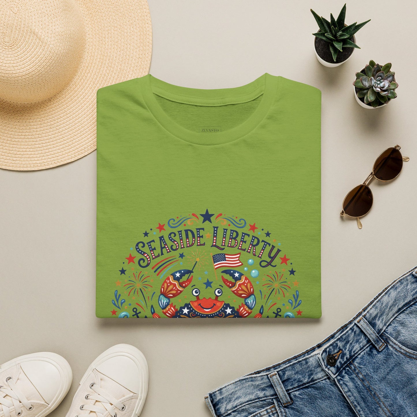 Seaside Liberty Crab T-Shirt — 4th of July Patriotic Summer Beach Tee