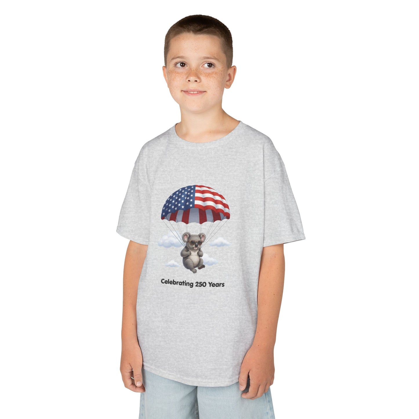 Kids Tee — Patriotic Koala Design, "Celebrating 250 Years"
