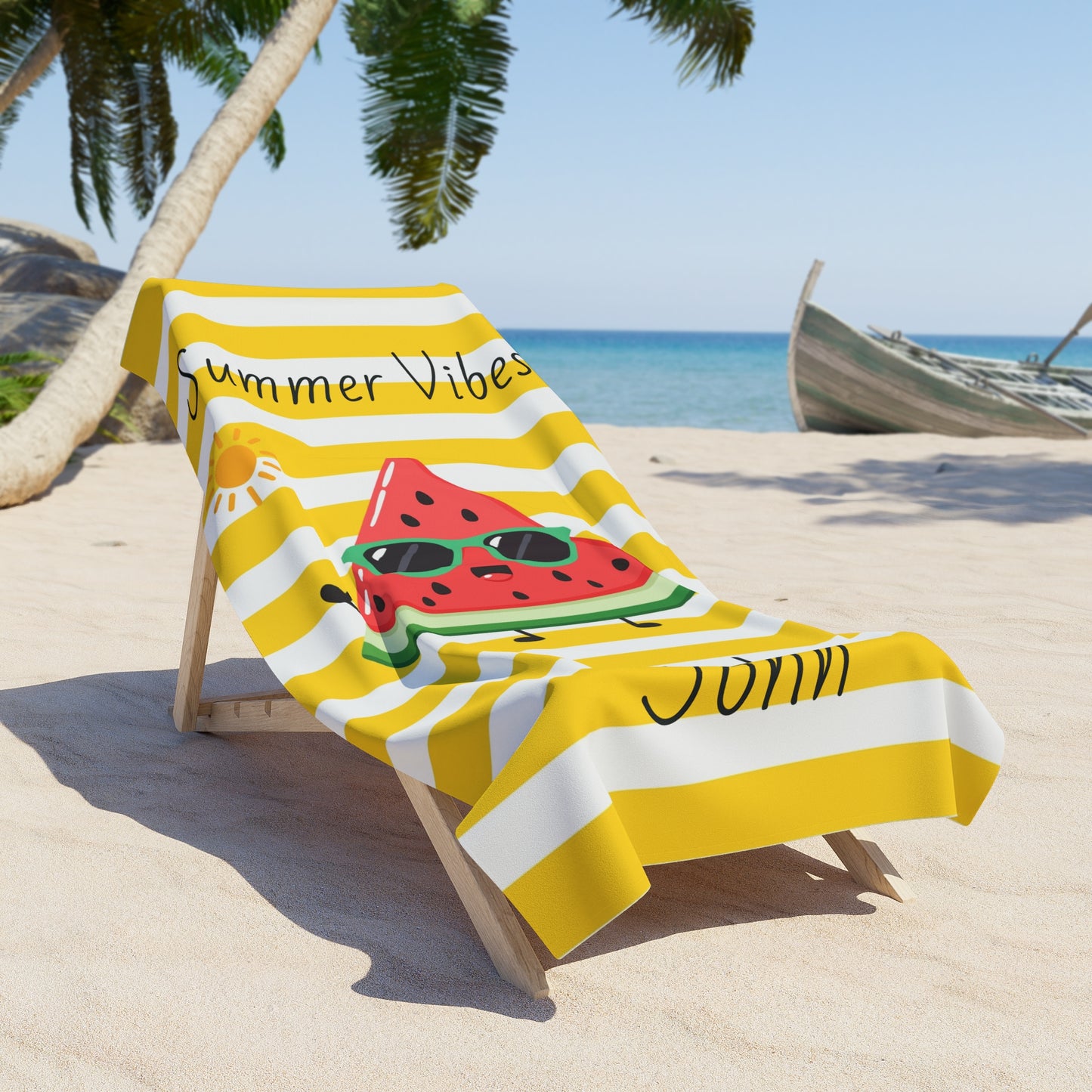Summer Vibes Watermelon Beach Towel — Personalized Name Towel