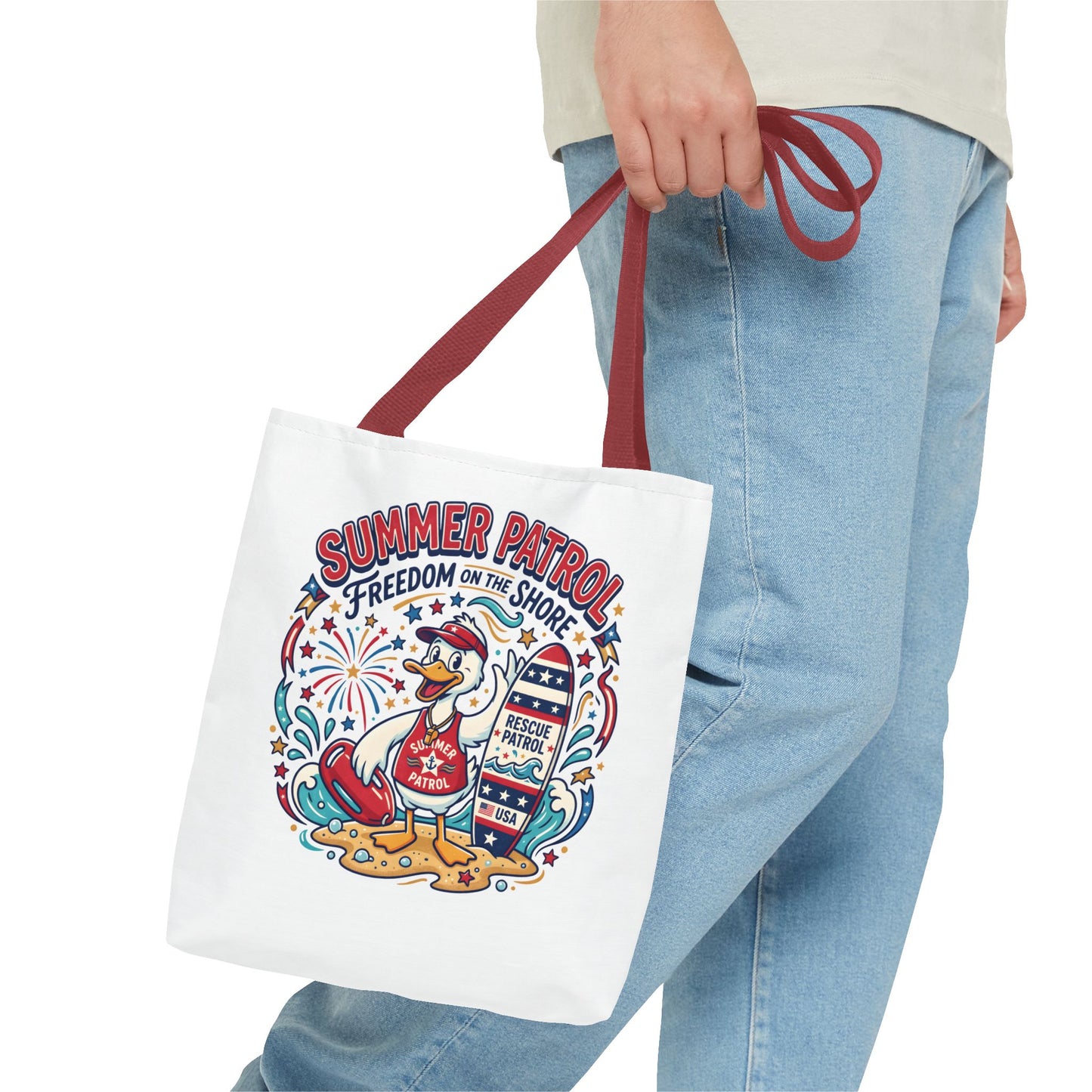 Summer Patrol Beach Tote Bag – 'Freedom on the Shore' Patriotic Design, 4th of July Gift