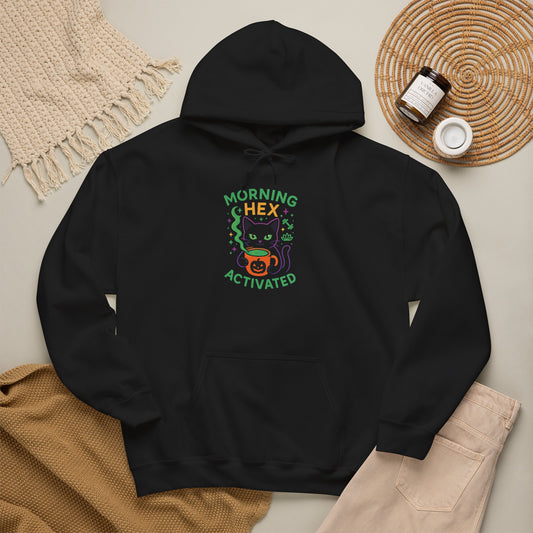 Morning Hex Activated Hoodie, Cozy Black Sweatshirt for Halloween