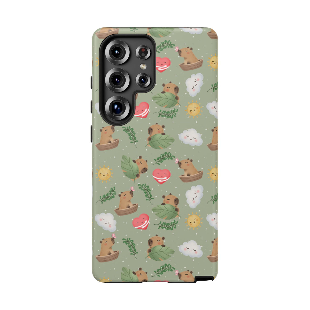 Cute Capybara Pattern Phone Case — Green Botanical Tough Case