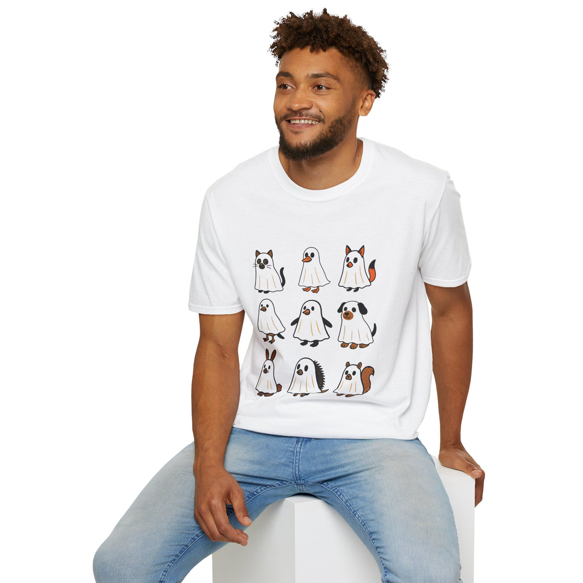 Cute Ghost Cartoon Unisex T-Shirt, Halloween Tee, Pet Lover Gift, Whimsical Shirt, Fun Casual Wear