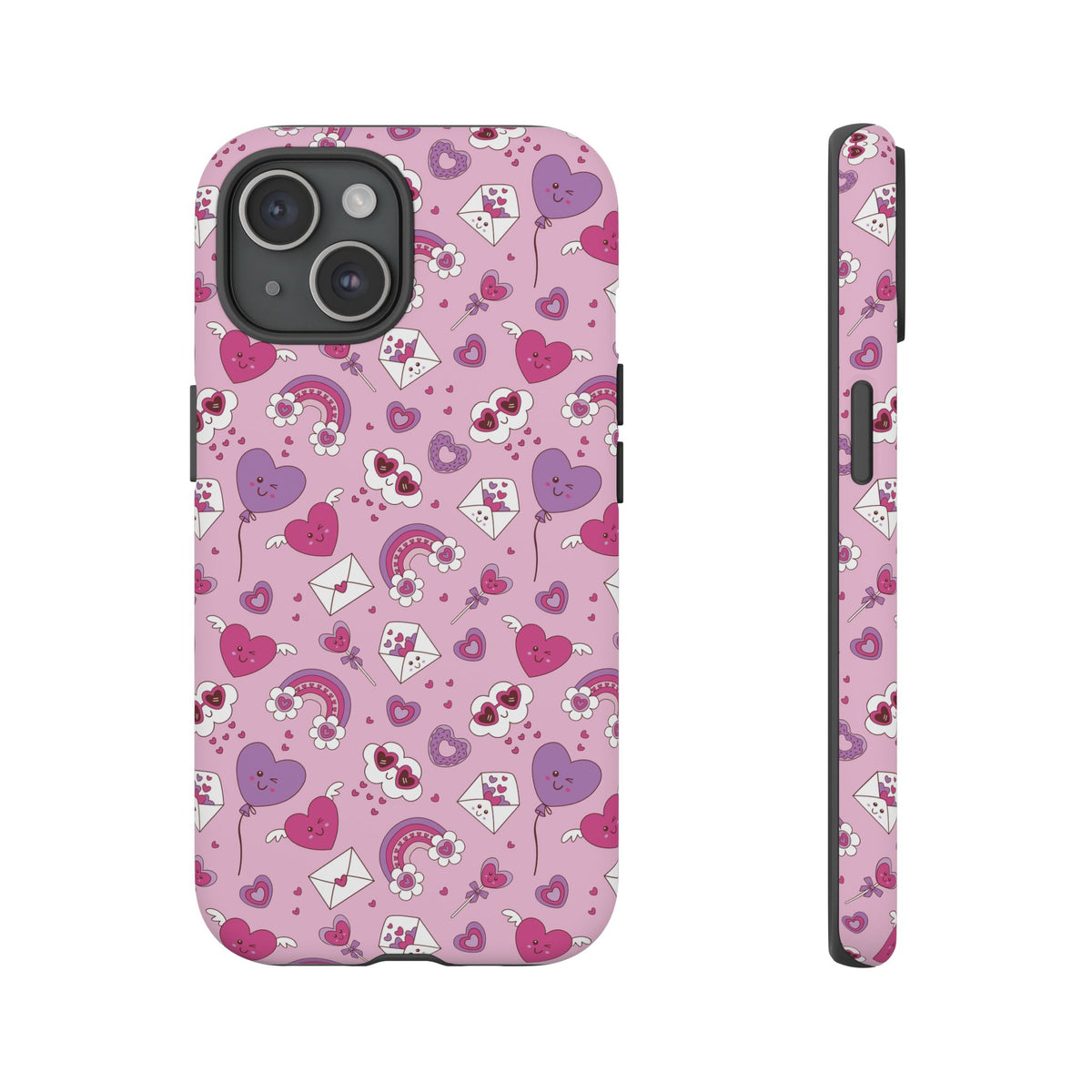 Pink Valentine Phone Case – Cute Hearts, Envelopes & Rainbows Protective Cover