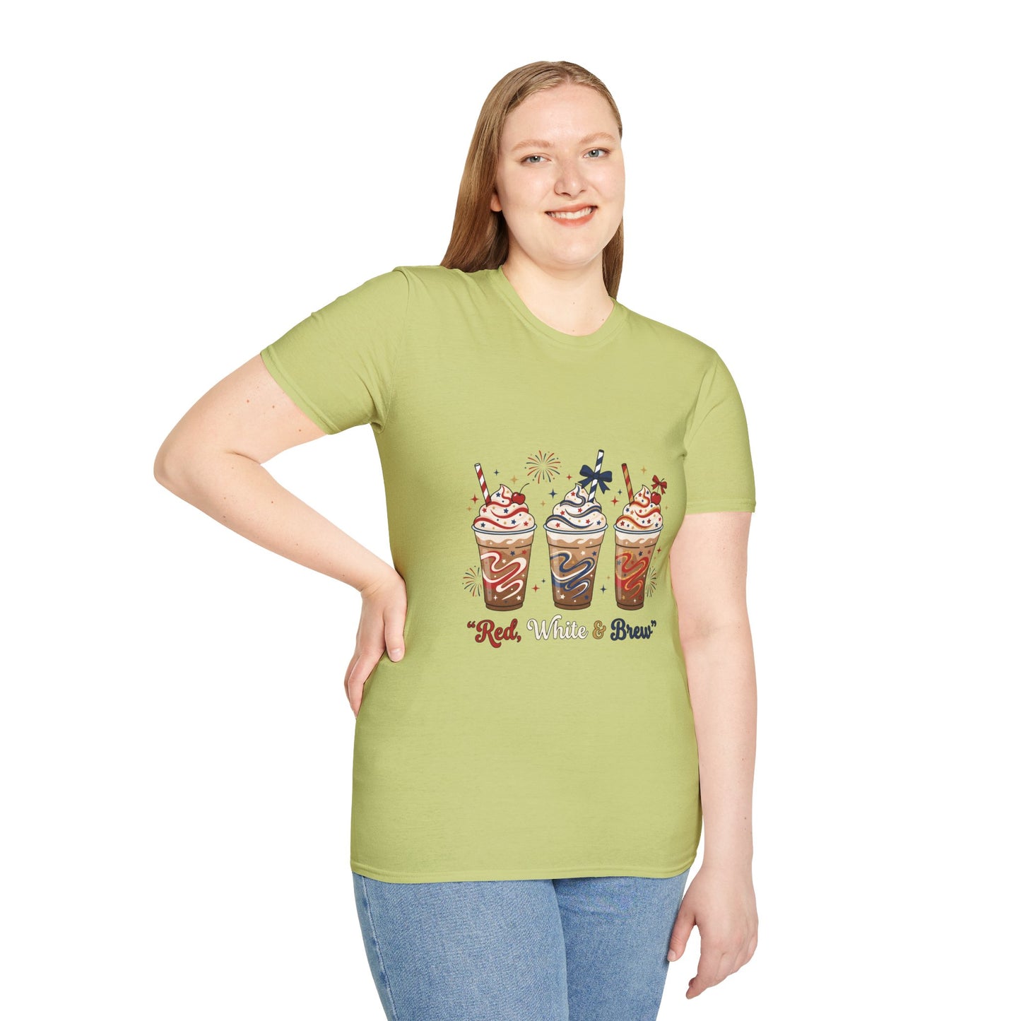 Patriotic Iced Coffee Tee — "Red, White & Brew" Graphic T‑Shirt