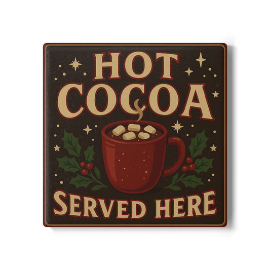 Hot Cocoa Served Here Ceramic Coaster — Vintage Holiday Coaster