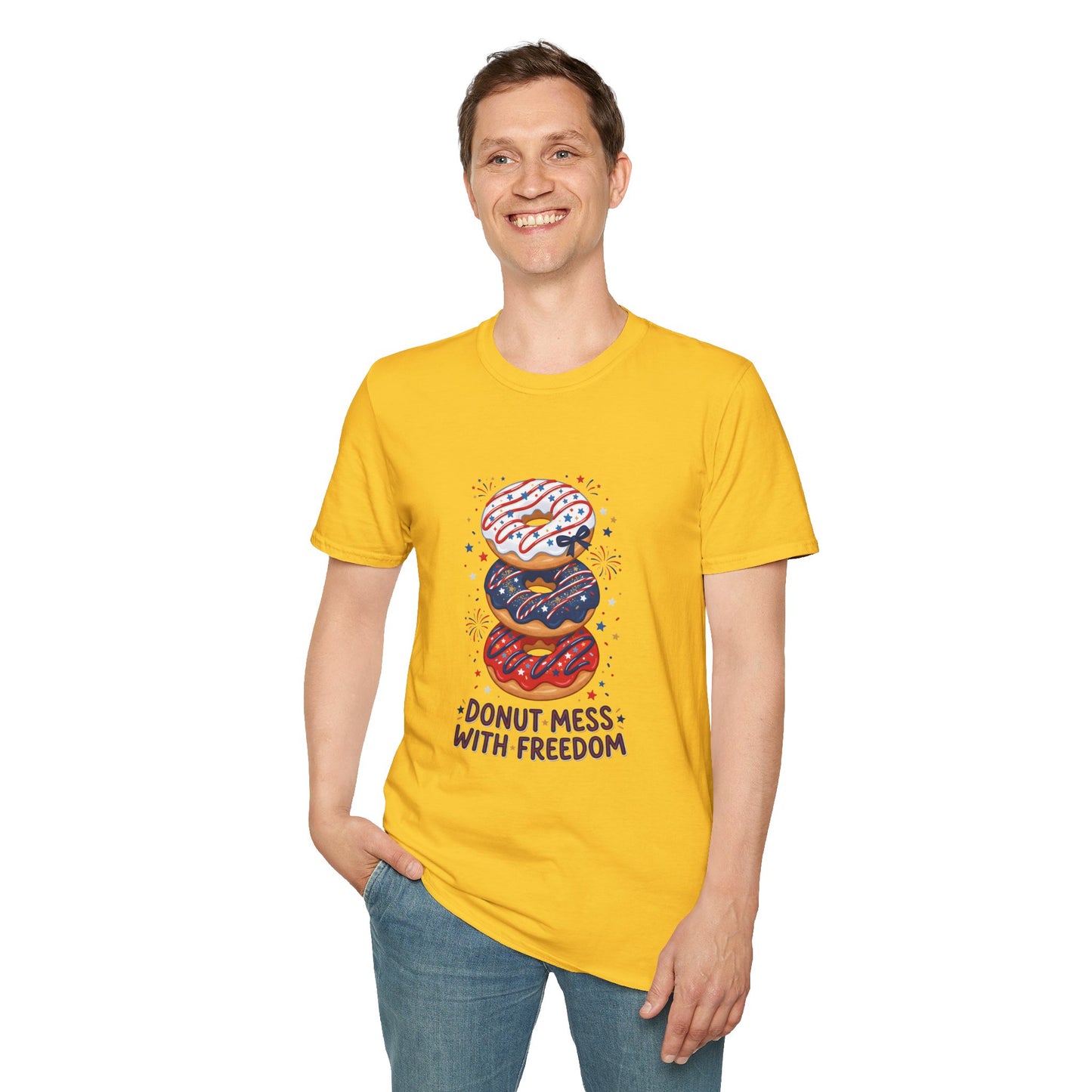 Donut Mess With Freedom T-Shirt — Patriotic Donut Stack 4th of July Tee