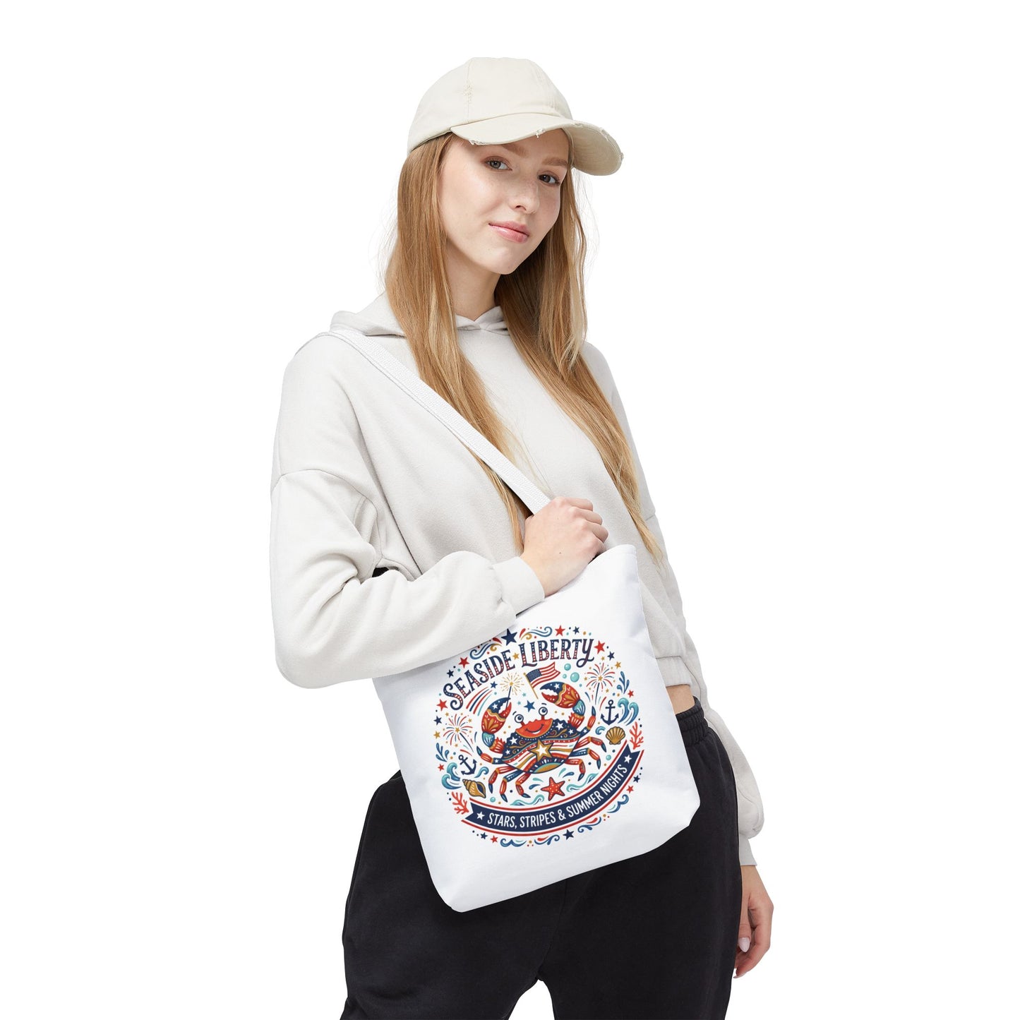 Seaside Liberty Tote Bag — 4th of July, Patriotic Bag "Stars, Stripes & Summer Nights"