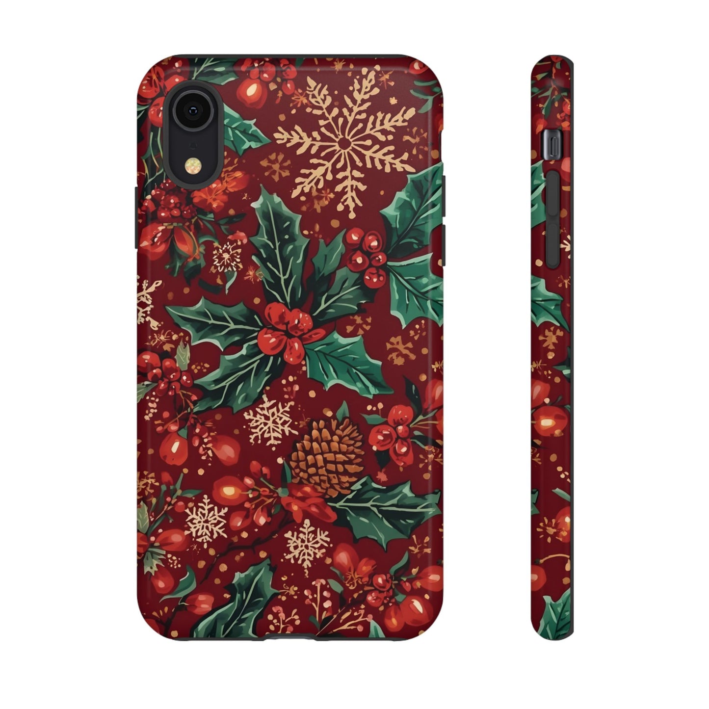 Christmas Floral Phone Case, Dual Layer Case for Iphone 17, 16, 15, 14, 13, 12, 11 & Samsung