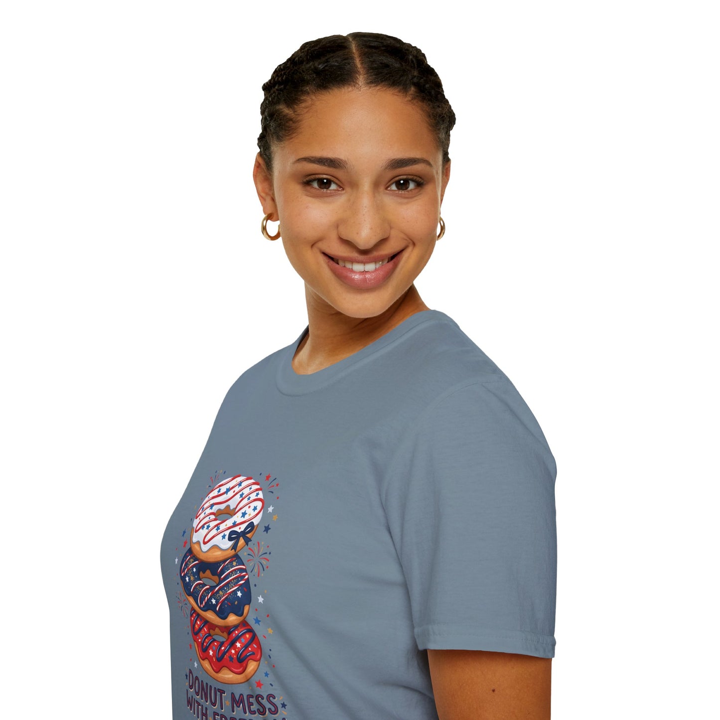 Donut Mess With Freedom T-Shirt — Patriotic Donut Stack 4th of July Tee