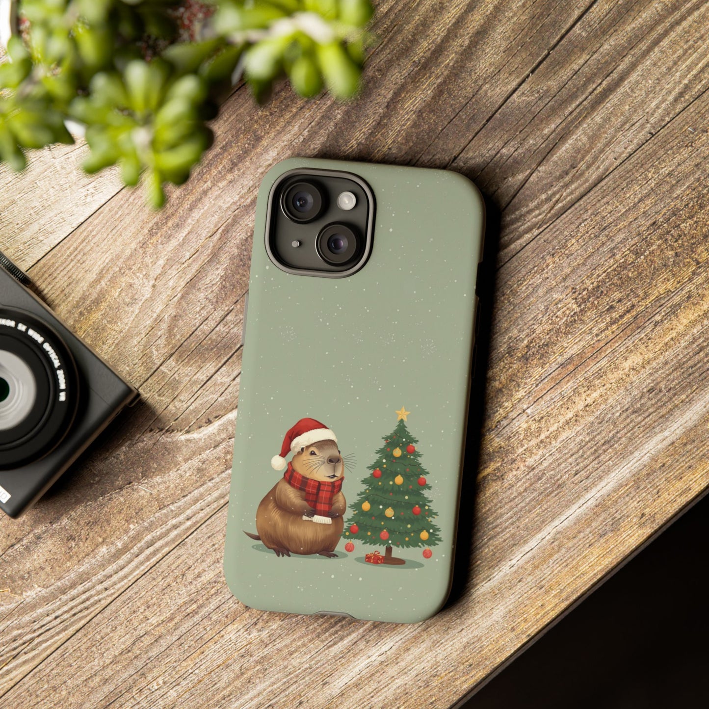 Christmas Phone Case with Capybara Design, Dual Layer Protective Case for Iphone 17, 16, 15, 14, 13 & Samsung