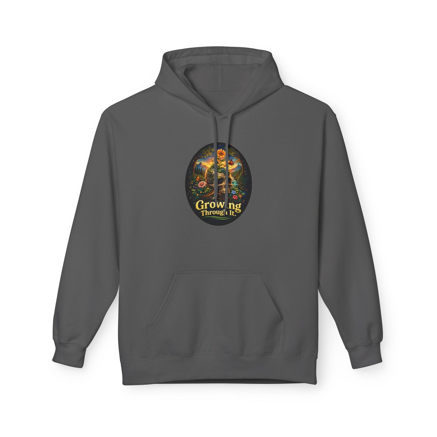 Growing Through It Hoodie – Earth Day Nature Skull Sweatshirt | Mental Growth & Healing Hoodie | Botanical Aesthetic Unisex Hoodie