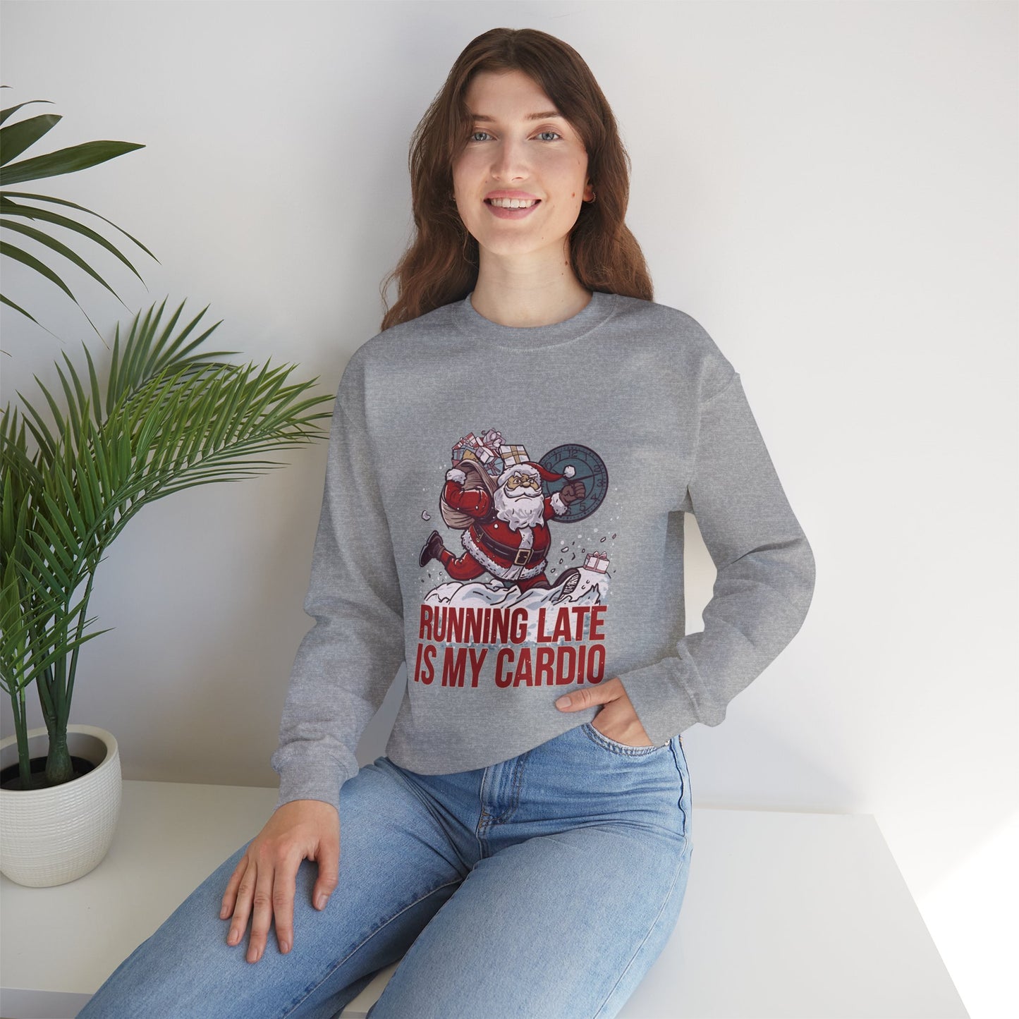 Santa Cardio Sweatshirt - Holiday Funny Gift, Christmas Apparel, Unisex Crewneck, Santa Workout