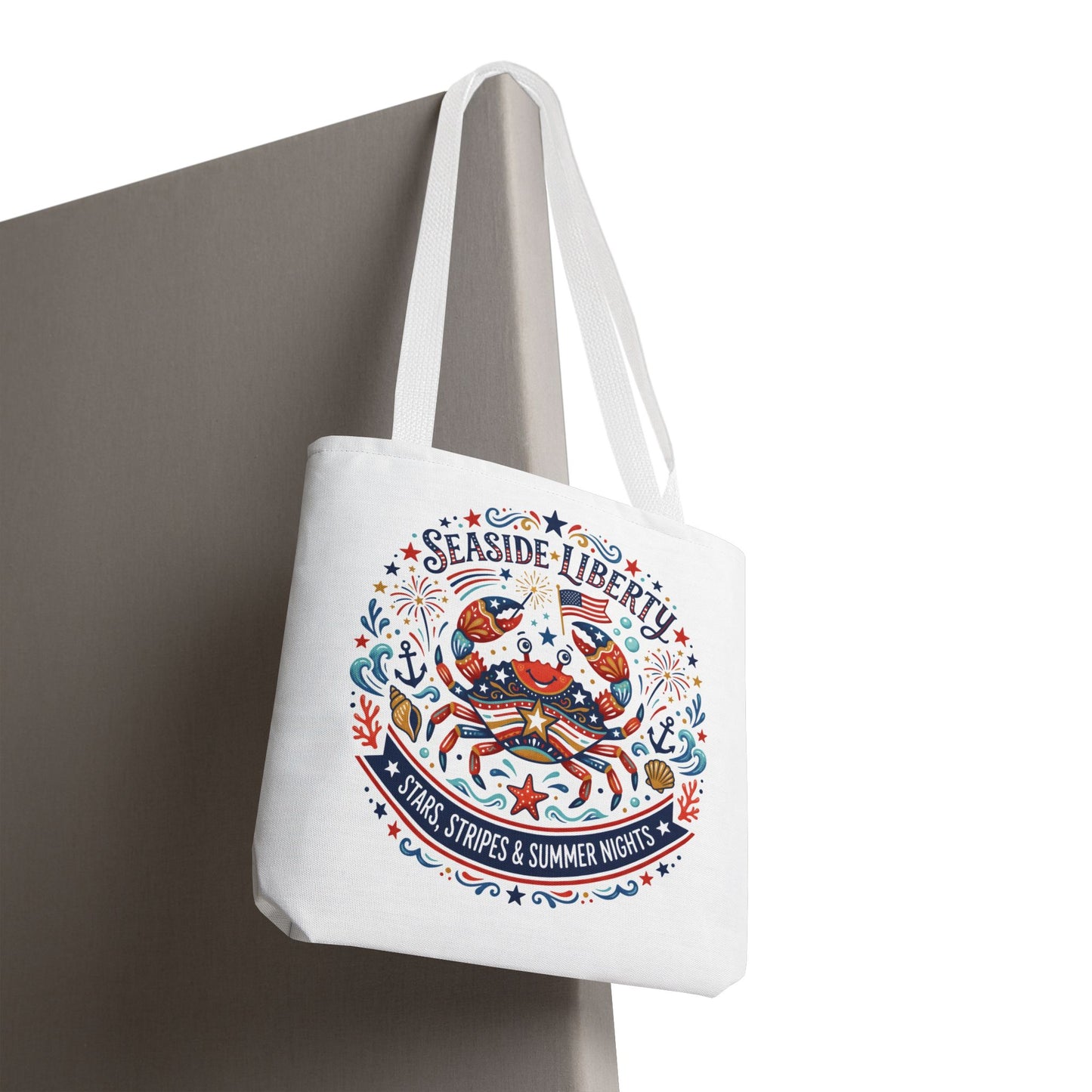 Seaside Liberty Tote Bag — 4th of July, Patriotic Bag "Stars, Stripes & Summer Nights"