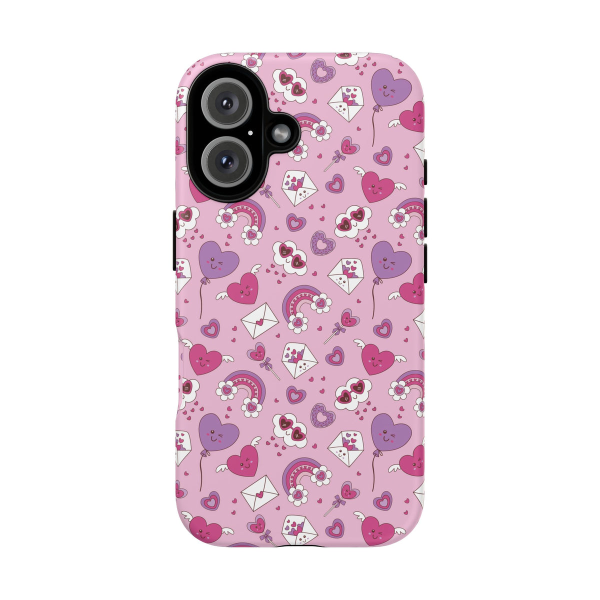 Pink Valentine Phone Case – Cute Hearts, Envelopes & Rainbows Protective Cover