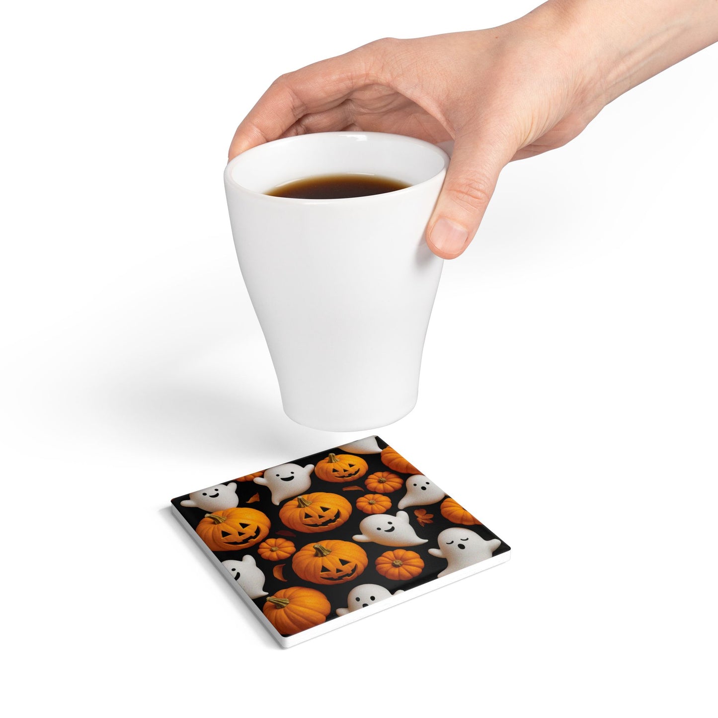 Halloween Ceramic Coaster Set, Ghost and Pumpkin Designs, Spooky Home Decor