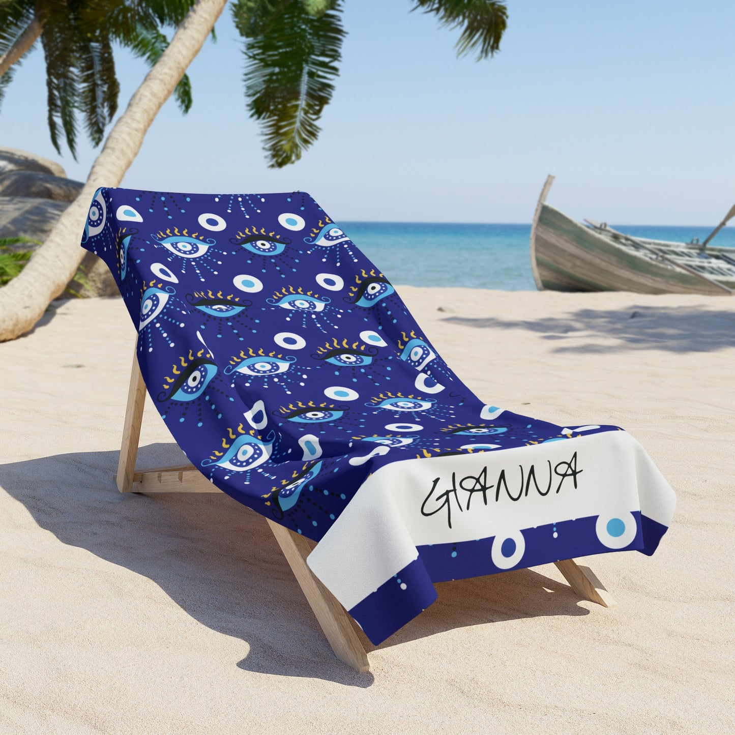 Custom Name Evil Eye Beach Towel — Personalized Beach Towel